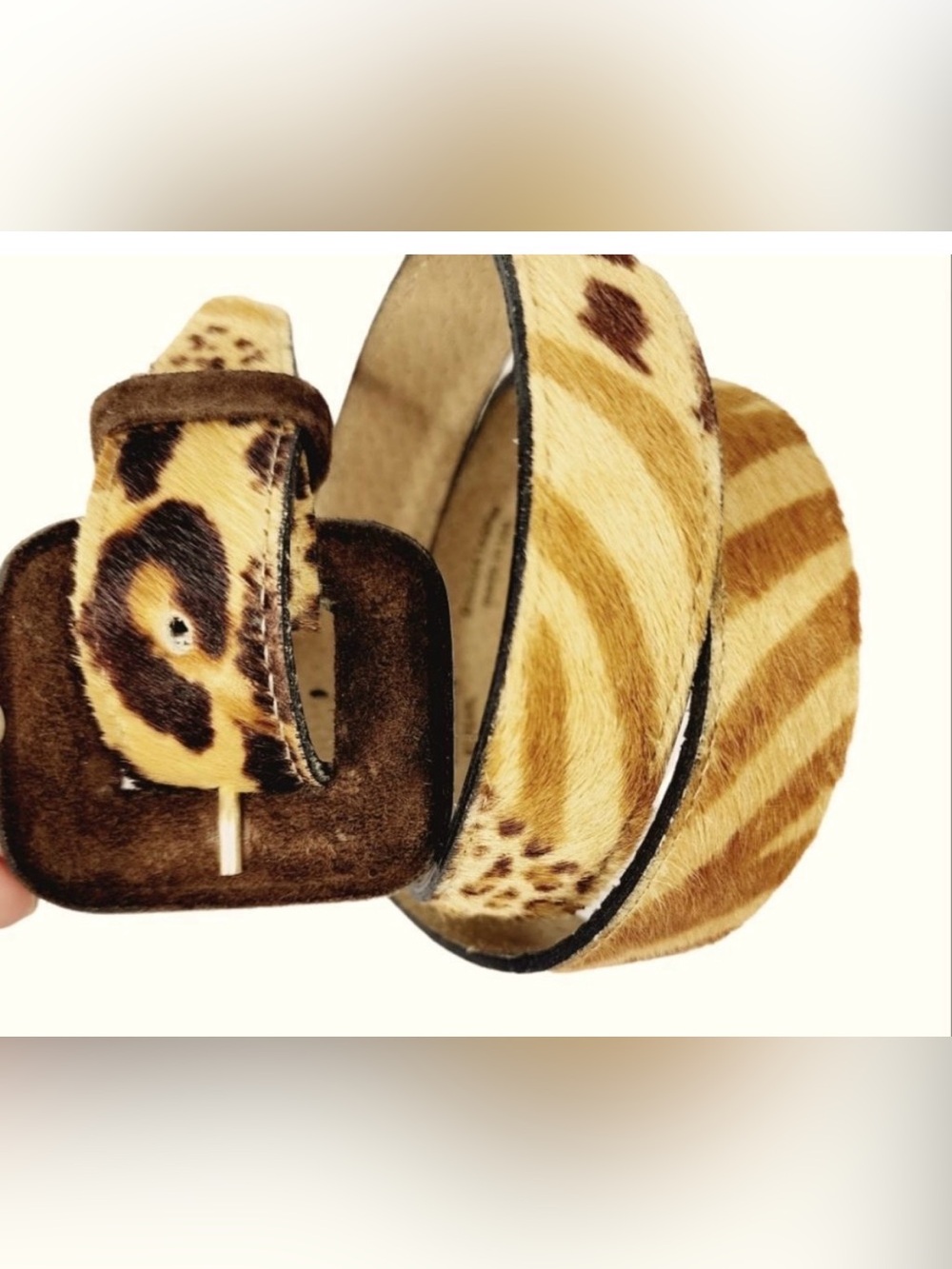 Accessories by Pearl Calf Hair Animal Print Leopard Learher Belt Animal Print